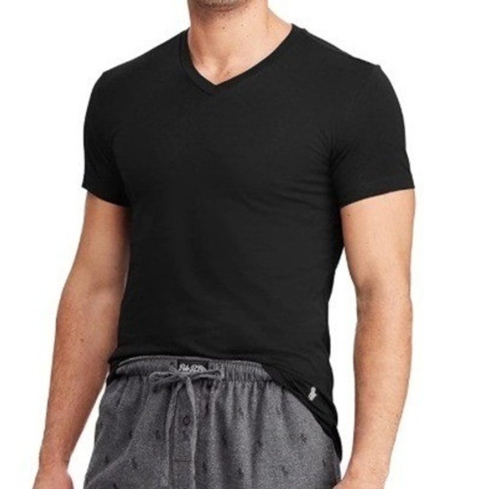 NWOT Polo Ralph Lauren Men's Large Black Classic Fit V-Neck T-Shirt Cotton